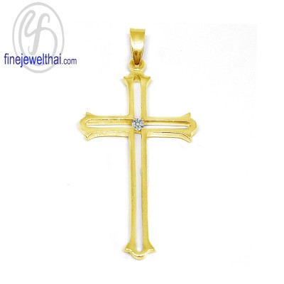 จี้ไม้กางเขน จี้เพชร จี้ทองคำ เพชรแท้  -P1206DG